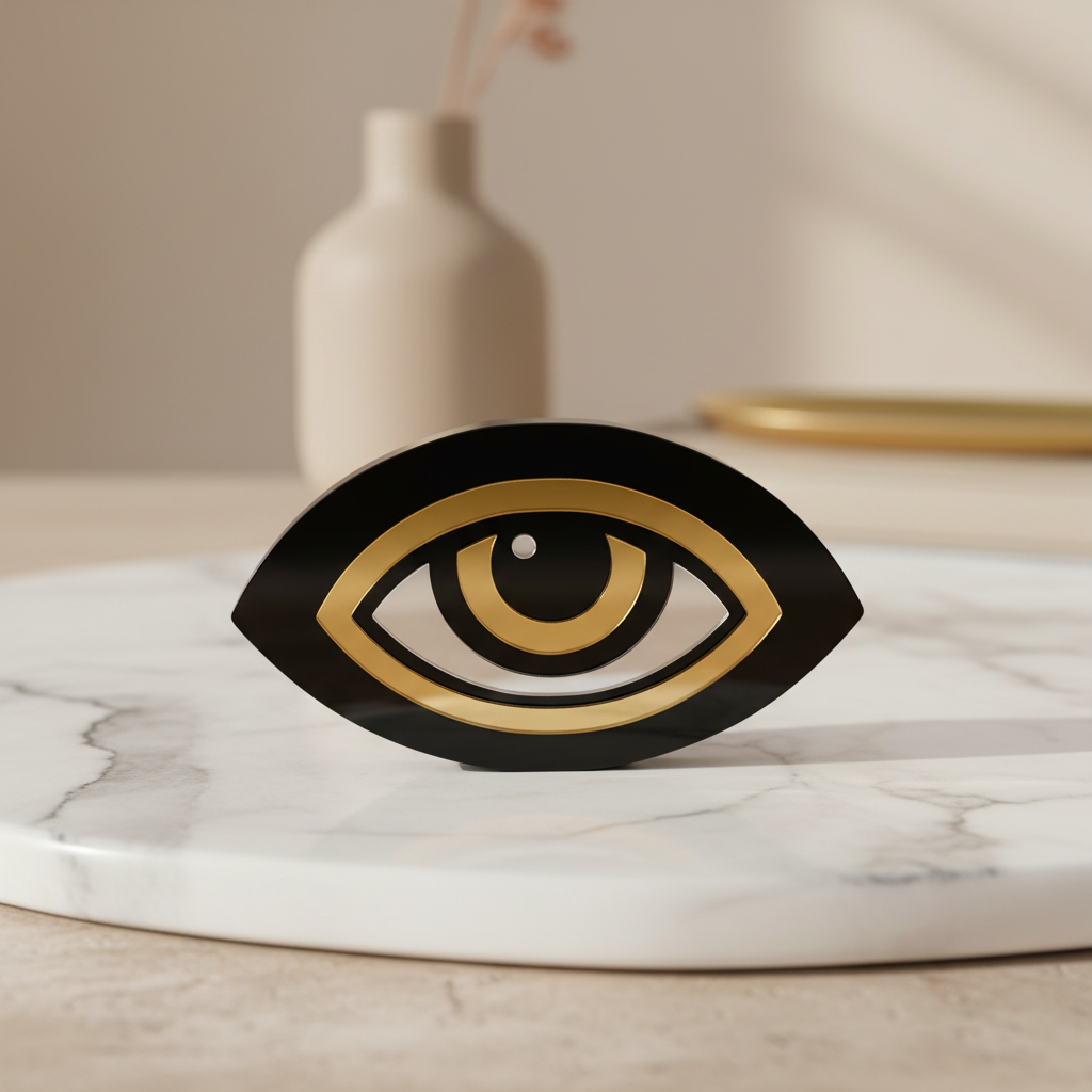 Γούρι μάτι από μαύρο πλεξιγκλάς με χρυσό & ασημί καθρέφτη – So Cute by Dimi