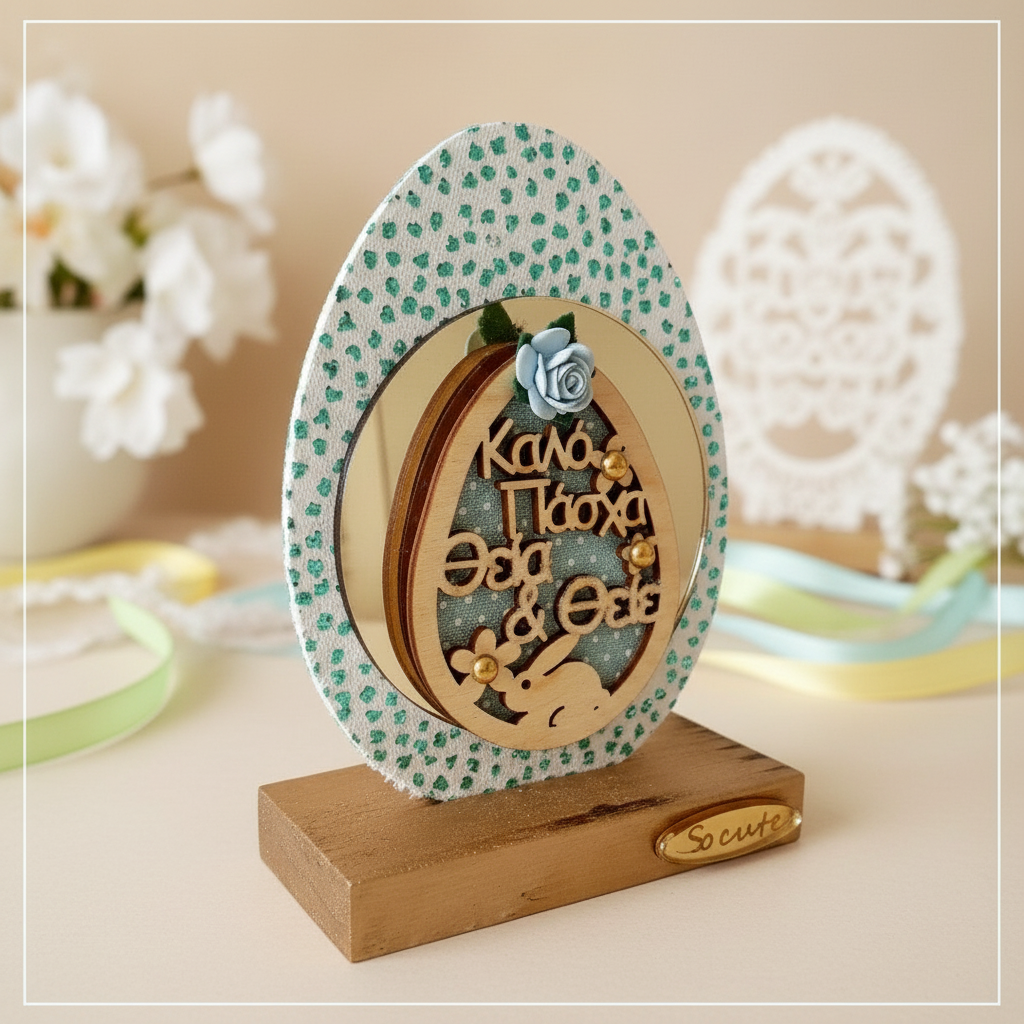 Χειροποίητο Πασχαλινό Γούρι Αυγό με Υφασμάτινη Επένδυση – Προσωποποιημένο | So Cute by Dimi