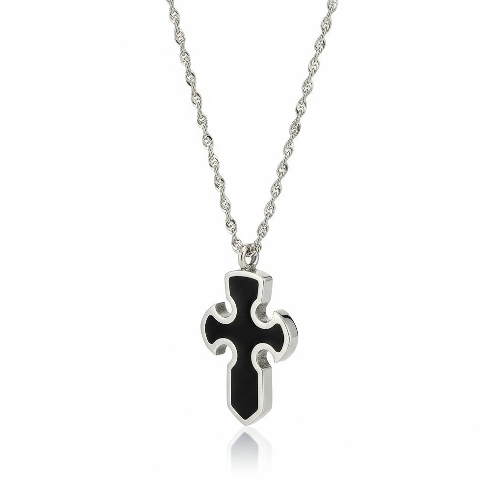 Black Cross Necklace – Κολιέ Σταυρός με Μαύρο Σμάλτο | So Cute by Dimi