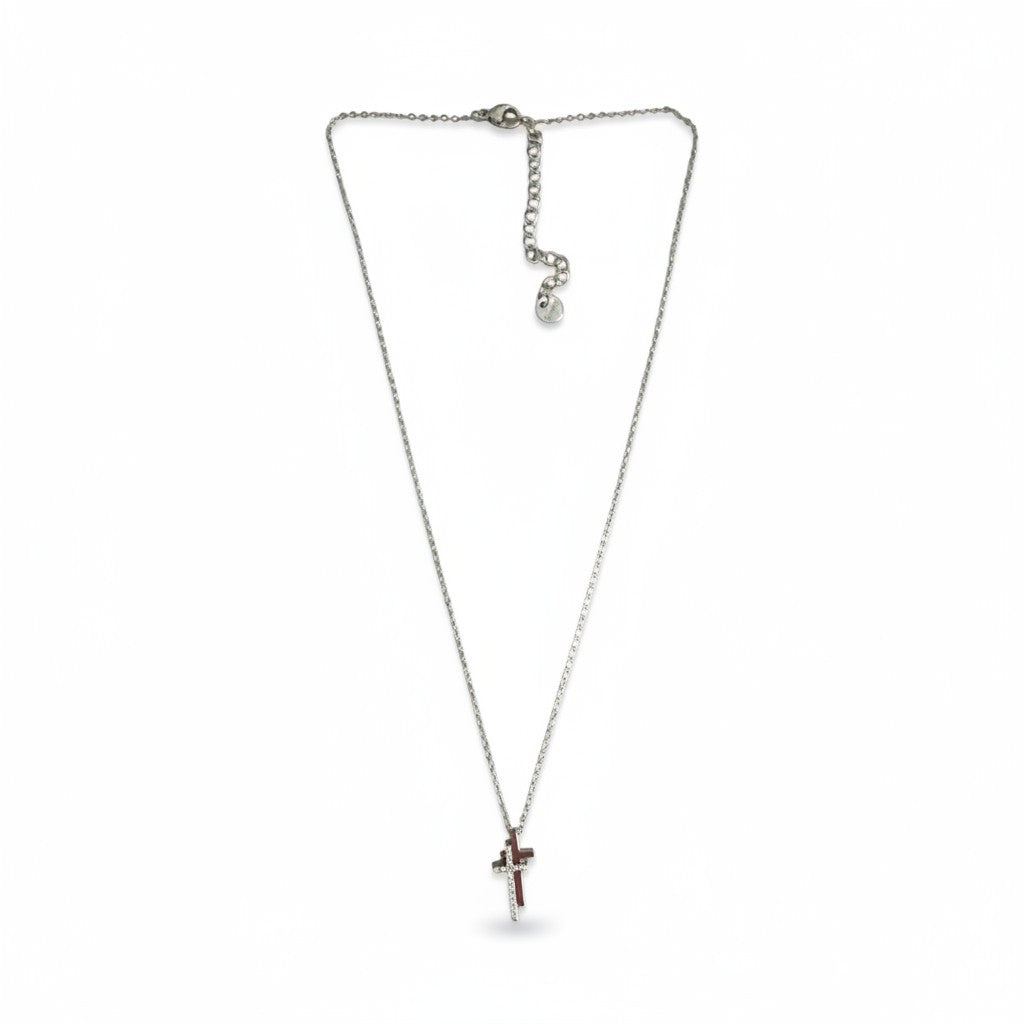Stainless steel double-cross necklace with crystals in silver – So Cute by Dimi.