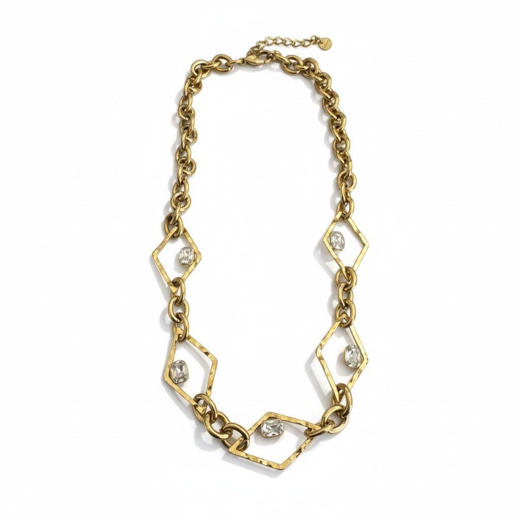 Rhombus Glow Necklace – Ατσάλινο κολιέ με ρομβοειδείς συνδέσμους και ζιργκόν σε χρυσό, So Cute by Dimi