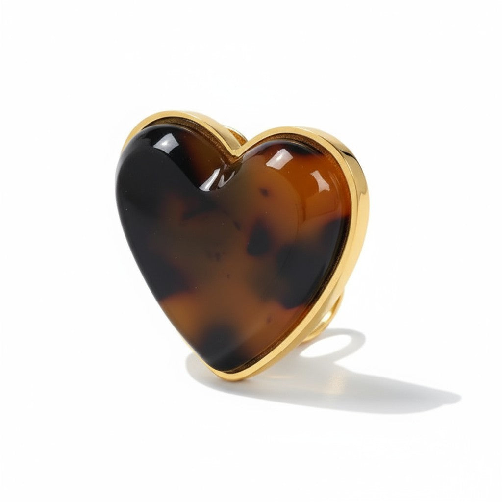 Tortoise Heart Ring – Ατσάλινο Δαχτυλίδι Καρδιά σε Καφέ Ταρταρούγα | So Cute by Dimi