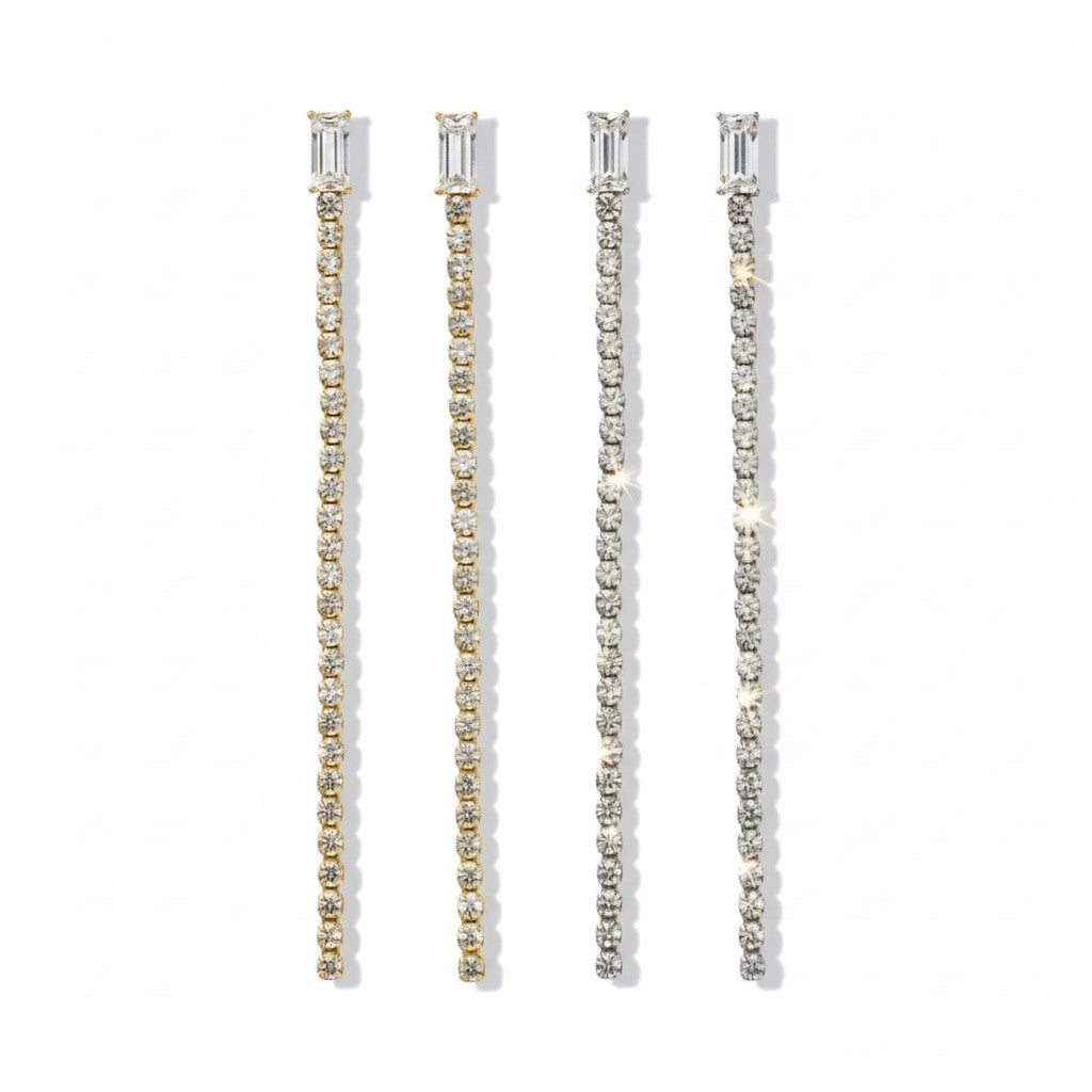 Μακριά ατσάλινα σκουλαρίκια strass σε χρυσό και ασημί, μήκος 9 εκ., So Cute by Dimi