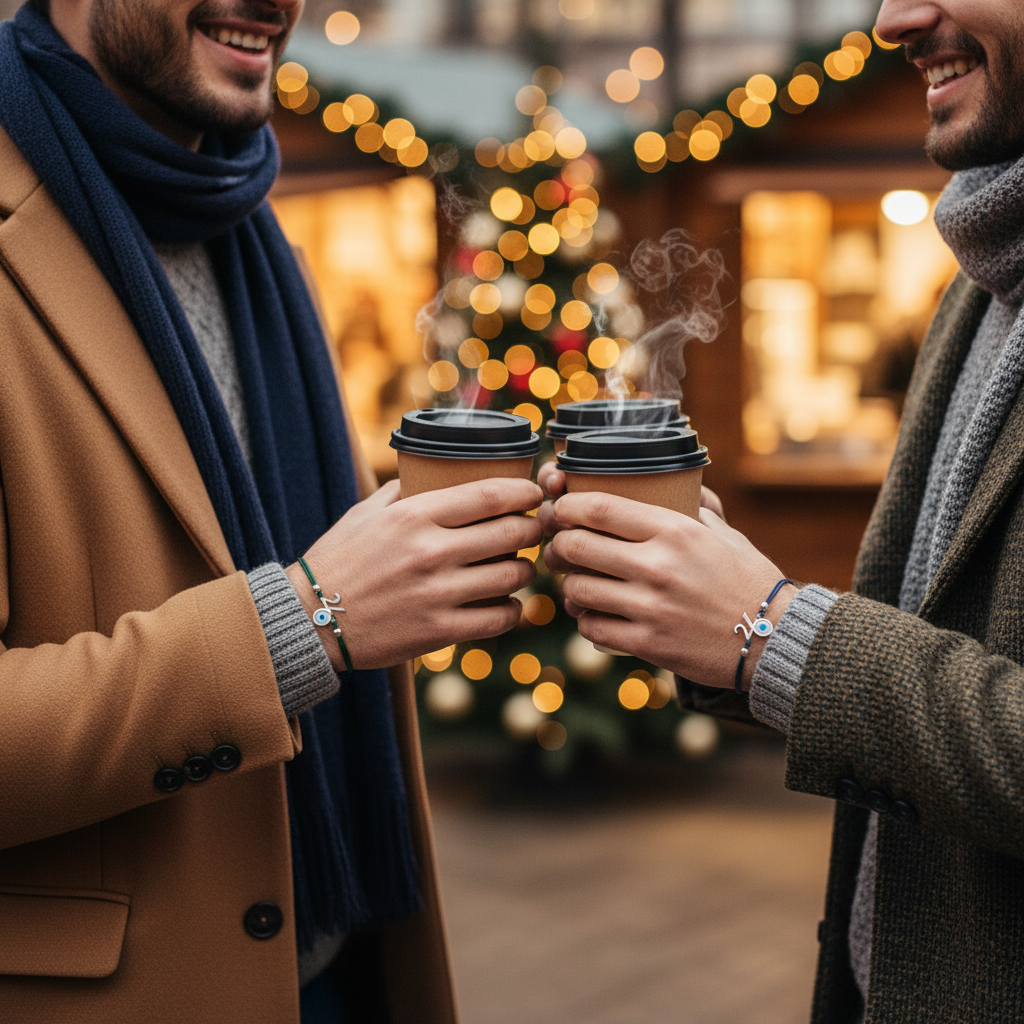 Ανδρικό βραχιόλι-γούρι 2026 με μάτι και κορδόνι σε τέσσερα χρώματα.