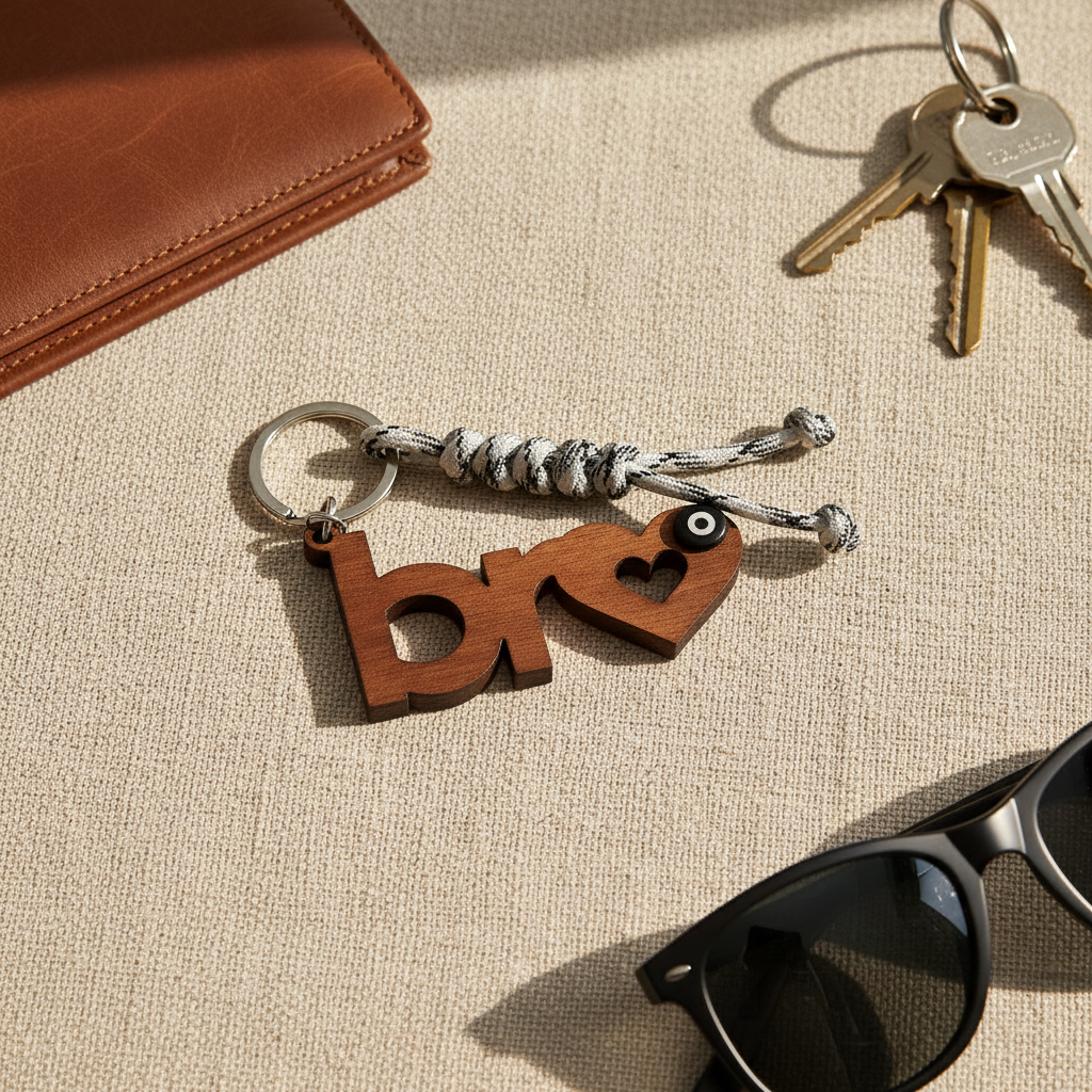 Ξύλινο χειροποίητο μπρελόκ “bro” με ματάκι και μακραμέ κορδόνι – So Cute by Dimi