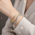 Ατσάλινο βραχιόλι με κυματιστή γραμμή και ζιργκόν – Crystal Wave Bangle