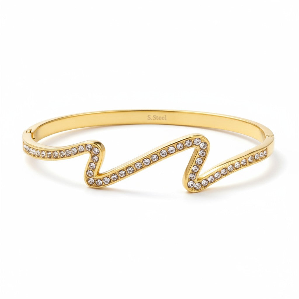 Ατσάλινο βραχιόλι με ζιργκόν σε κυματιστό zigzag σχέδιο – Crystal Zigzag Bangle So Cute by DImi
