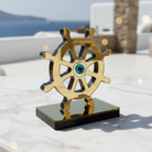 Χειροποίητο γούρι τιμόνι πλοίου με μάτι από πλεξιγκλάς καθρέφτη σε χρυσό ή ασημί, επιτραπέζιο διακοσμητικό So Cute by Dimi.