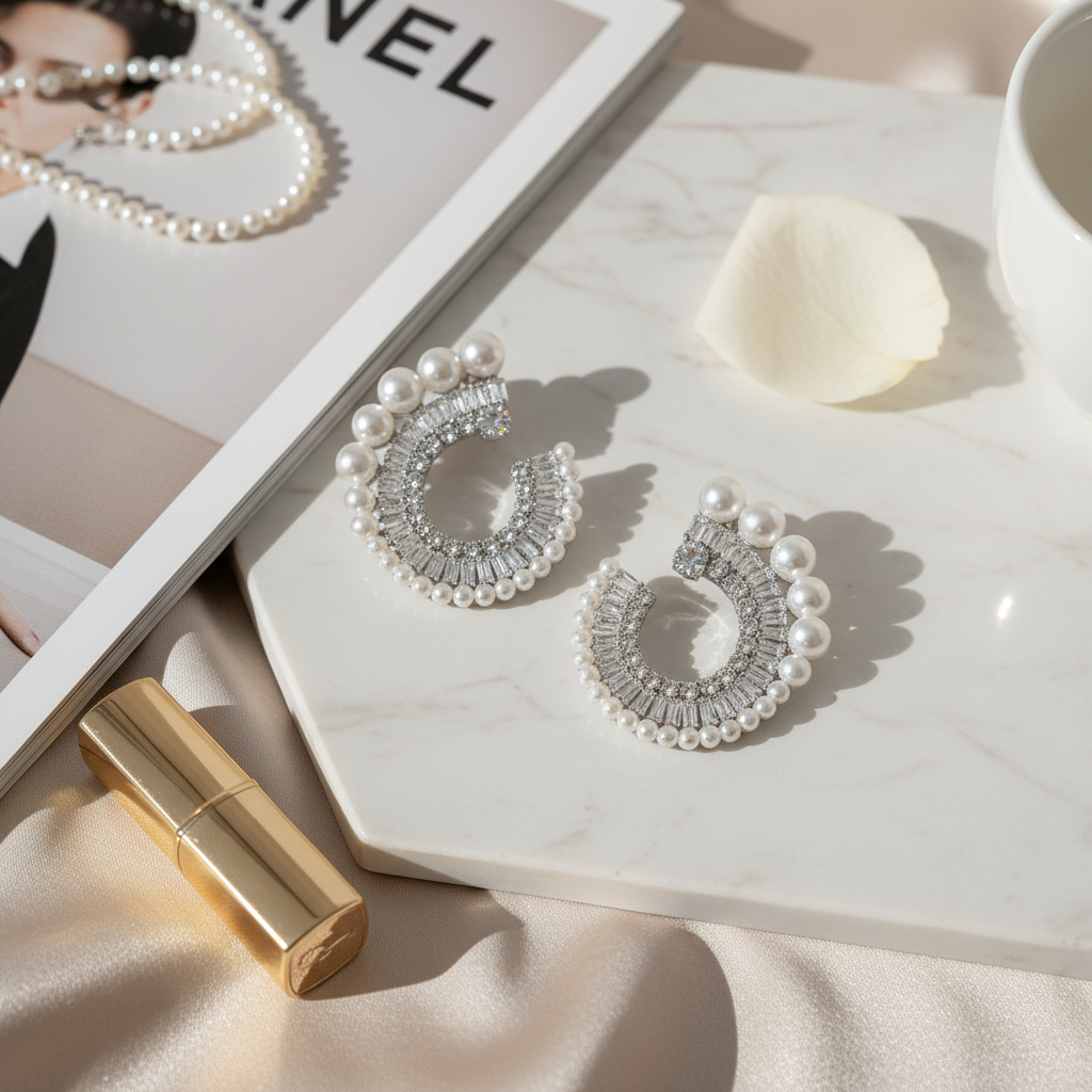 Statement σκουλαρίκια με πέρλες και στρας σε χρυσό και ασημί, So Cute by Dimi.