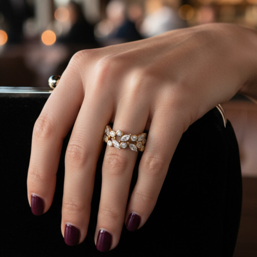 Ατσάλινο δαχτυλίδι με ζιργκόν σε οβάλ και δάκρυ σχέδιο – Crystal Cluster Ring