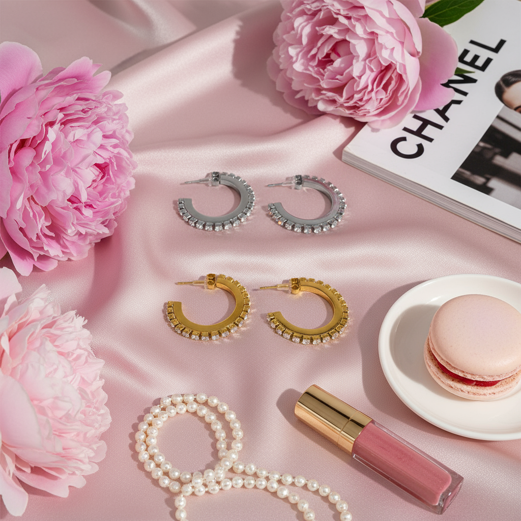 Ατσάλινα hoop σκουλαρίκια με στρας σε χρυσό και ασημί χρώμα – So Cute by Dimi