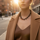 ατσάλινο κολιέ με καρδιές σε αποχρώσεις olive, amber και ivory – Marbella Hearts Necklace So Cute by Dimi