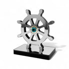 Χειροποίητο γούρι τιμόνι πλοίου με μάτι από πλεξιγκλάς καθρέφτη σε χρυσό ή ασημί, επιτραπέζιο διακοσμητικό So Cute by Dimi.