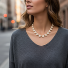 ατσάλινο κολιέ με καρδιές σε αποχρώσεις olive, amber και ivory – Marbella Hearts Necklace So Cute by Dimi