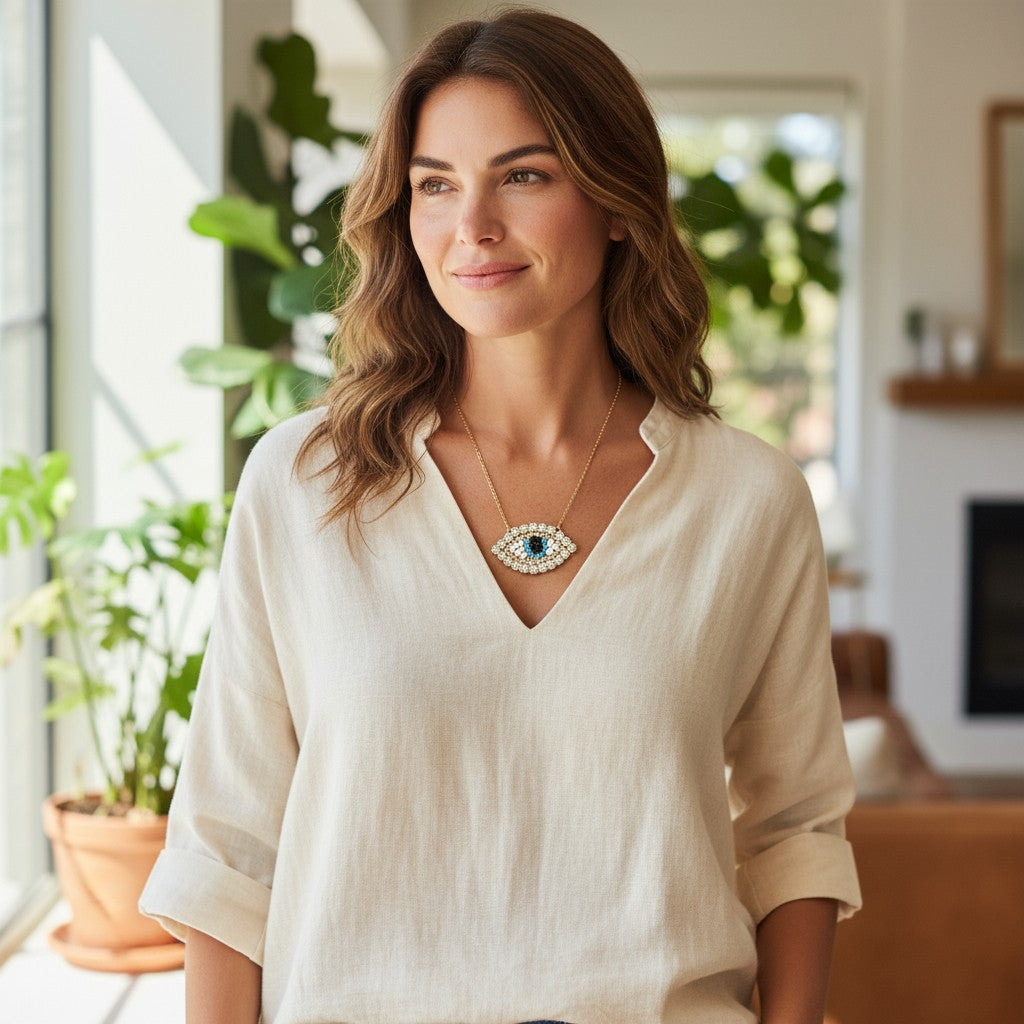 Κολιέ Shiny Eye με στρας & χάντρες – So Cute by Dimi