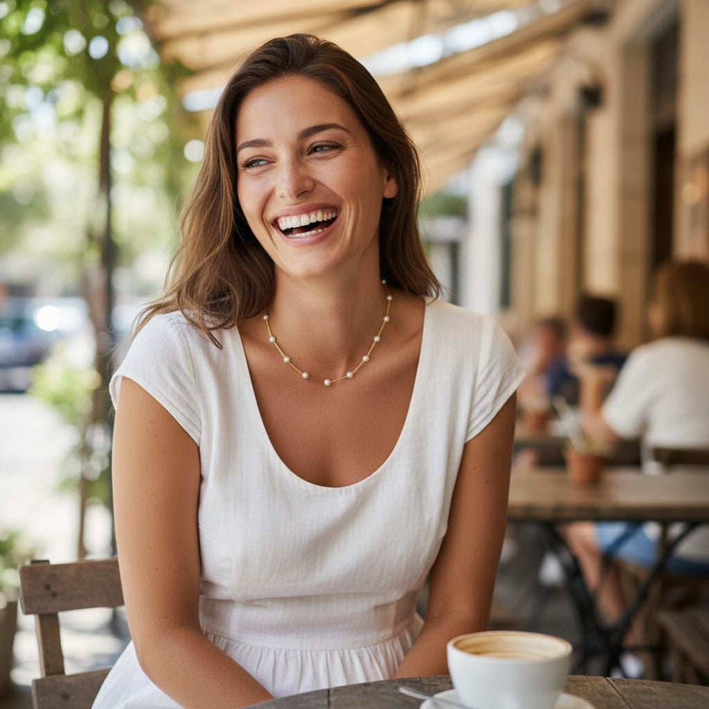 Χειροποίητο κολιέ με μεταλλικά σωληνάκια και γυάλινες πέρλες – Tenia Necklace – So Cute by Dimi