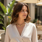 Χειροποίητο κολιέ με πέρλες και μεταλλικά λουλούδια – Flowers Pearl Necklace – So Cute by Dimi