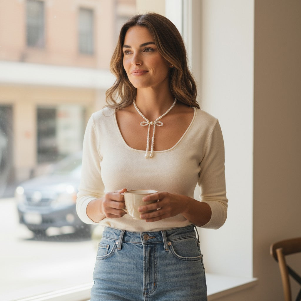 Χειροποίητο κολιέ με πέρλες & φιόγκο – Felicia Necklace – So Cute by Dimi