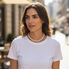 Χειροποίητο κολιέ με πέρλες και οβάλ πέτρα λάβας σε χρυσό χρώμα – Goldy Pearls Necklace – So Cute by Dimi