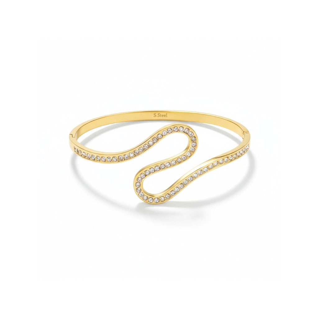 Ατσάλινο βραχιόλι με κυματιστή ροή και ζιργκόν – Crystal Flow Bangle
