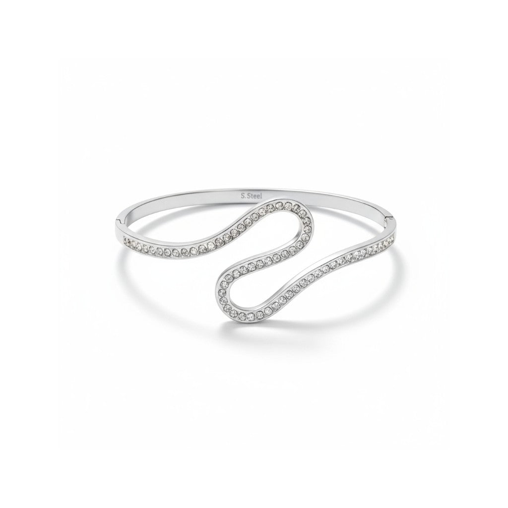 Ατσάλινο βραχιόλι με κυματιστή ροή και ζιργκόν – Crystal Flow Bangle
