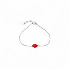 Ατσάλινο βραχιόλι Red Lips με κόκκινα χείλη από σμάλτο σε ασημί