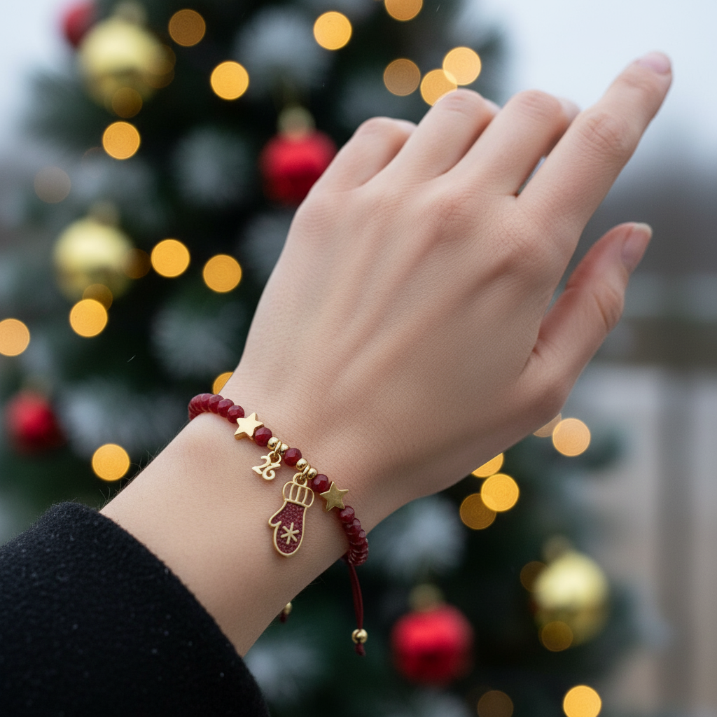 Χειροποίητο Βραχιόλι-Γούρι με Κρύσταλλα, Αστέρια & Γαντάκι - So Cute by Dimi