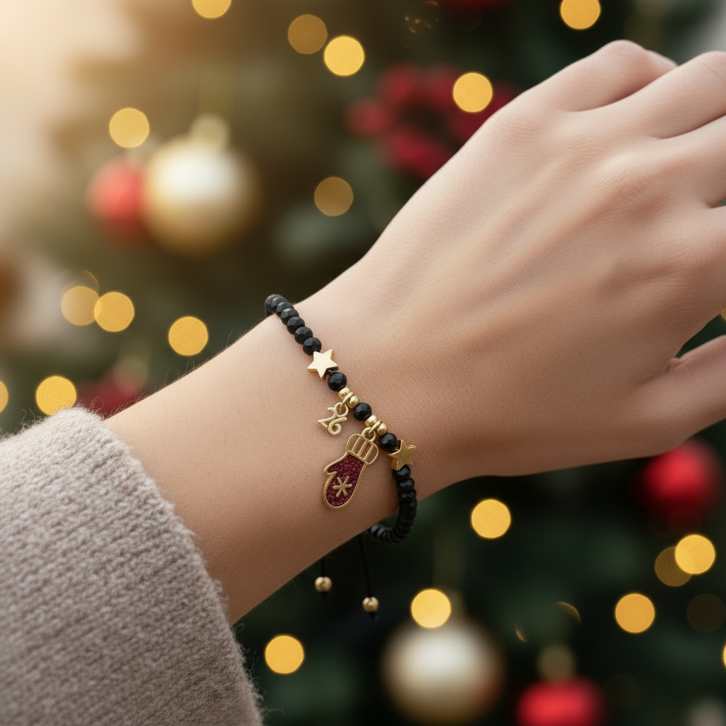 Χειροποίητο Βραχιόλι-Γούρι με Κρύσταλλα, Αστέρια & Γαντάκι - So Cute by Dimi