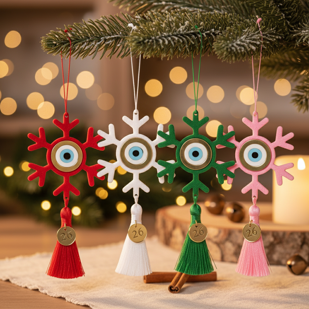 Κρεμαστό Γούρι Νιφάδα με Μάτι & Φούντα – 2026 - So Cute by Dimi