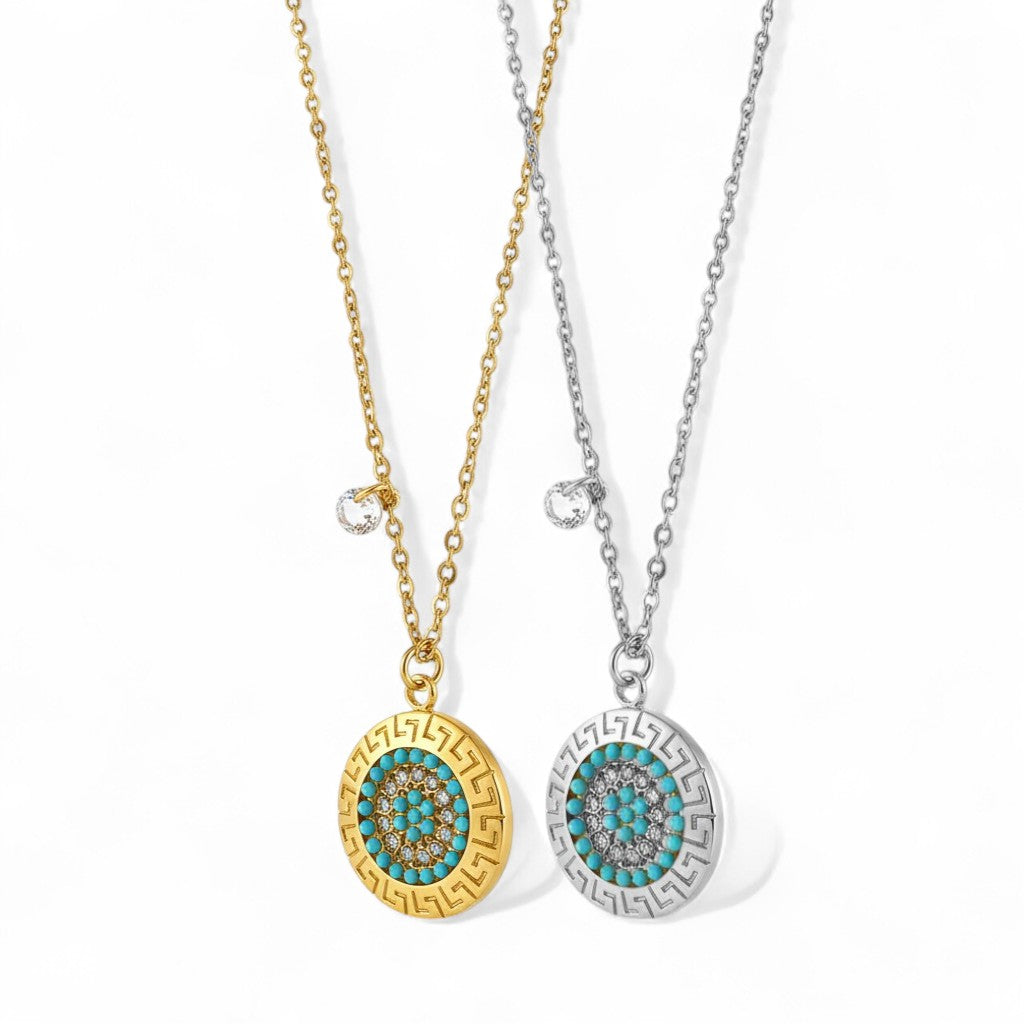 Ατσάλινο κολιέ με μαίανδρο και γαλάζιες ζιρκόν So Cute by Dimi