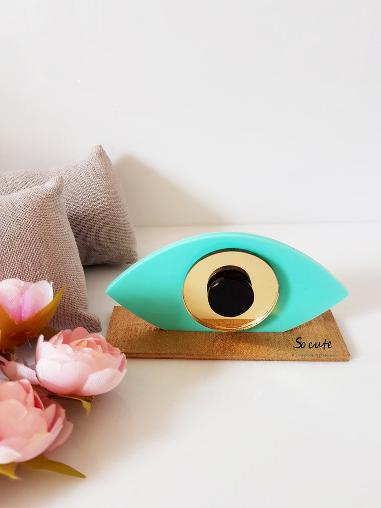 Γούρι πλεξιγκλάς μικρό οβάλ μάτι σε βάση - So Cute by Dimi