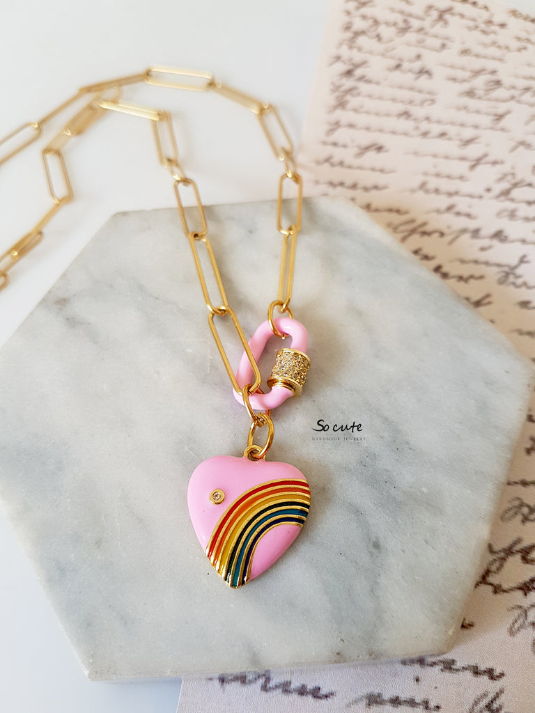 Ατσάλινο κολιέ Rainbow Heart - So Cute by Dimi