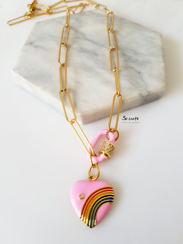 Ατσάλινο κολιέ Rainbow Heart - So Cute by Dimi