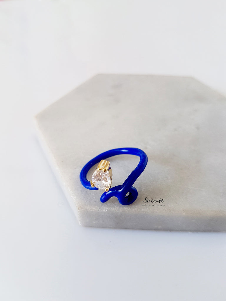 Δαχτυλίδι φίδι με μπλε σμάλτο και ζιργκόν - So Cute by Dimi