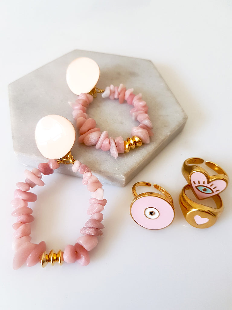 Σκουλαρίκια με τσιπς ροζ οπαλίτη - So Cute by Dimi