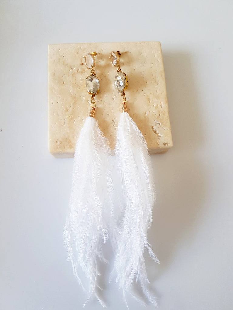 Σκουλαρίκια με κρύσταλλα και φτερά - So Cute by Dimi