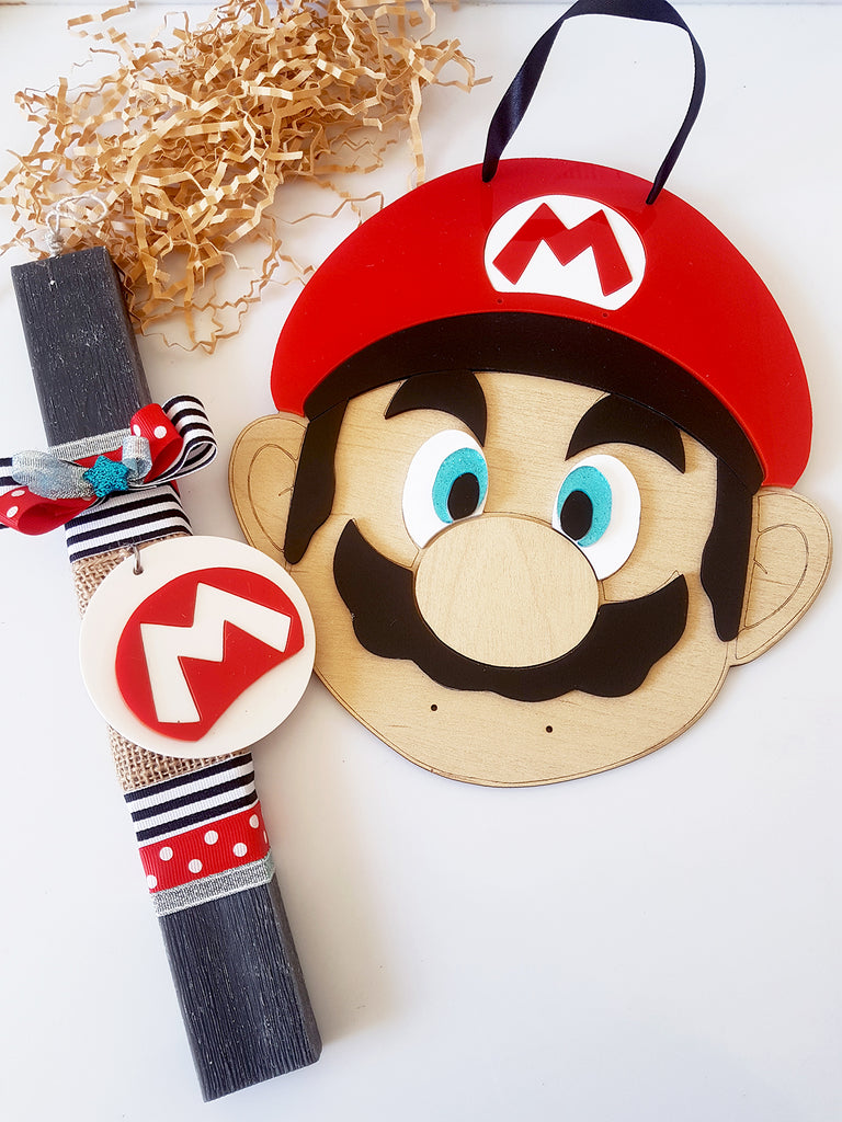 Πασχαλινό σετ δώρου με κάδρο και λαμπάδα Super Mario - So Cute by Dimi