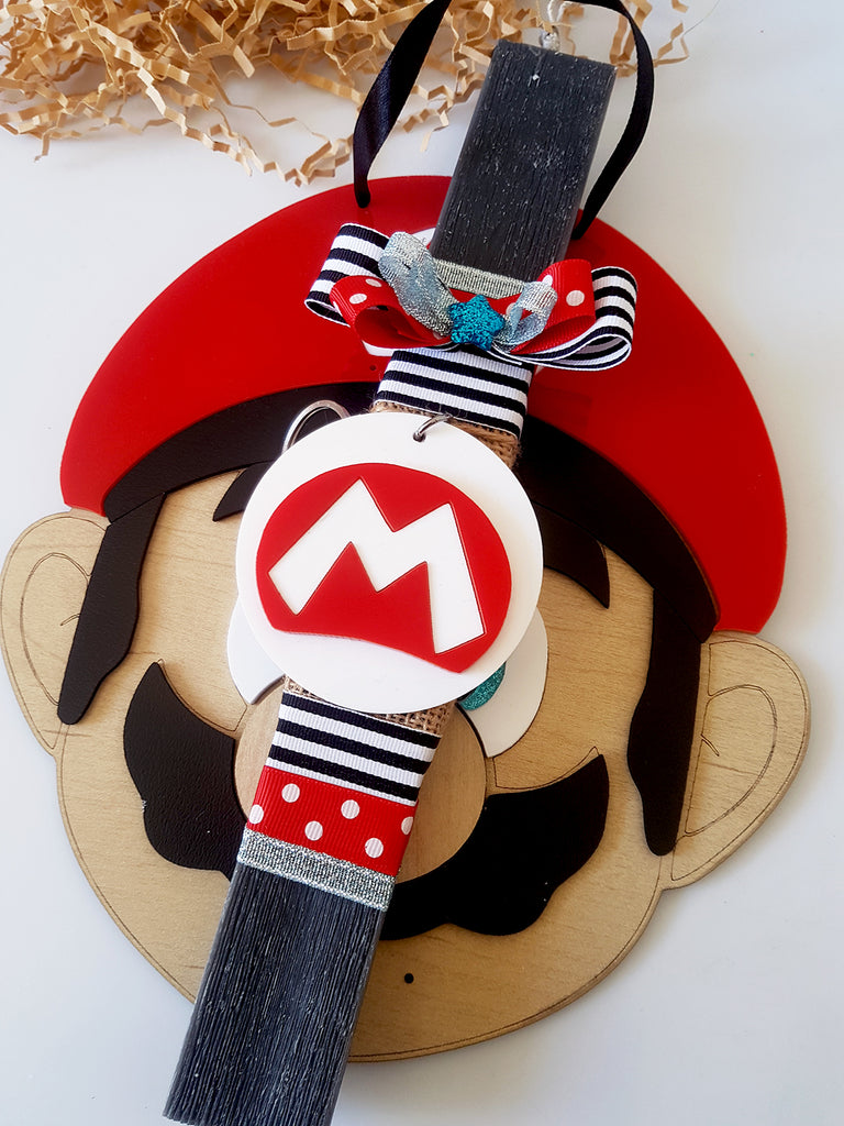 Πασχαλινό σετ δώρου με κάδρο και λαμπάδα Super Mario - So Cute by Dimi