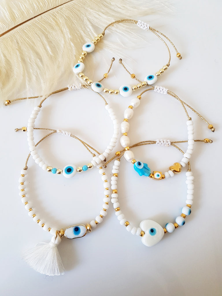 Βραχιόλι με φυσικές πέρλες και lampwork χεράκι με μάτι - So Cute by Dimi