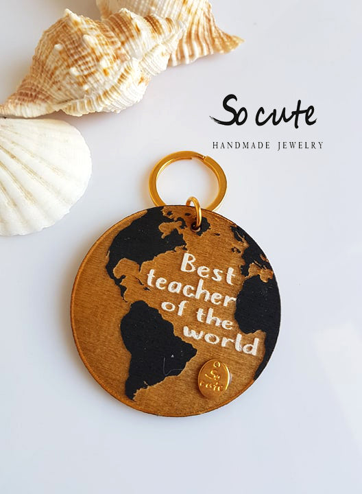 Μπρελόκ υδρόγειος "Best teacher of the world" - socutebydimi