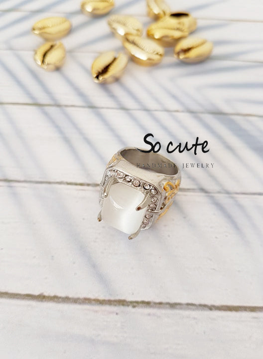 Ατσάλινο δαχτυλίδι με πέτρα - So Cute by Dimi