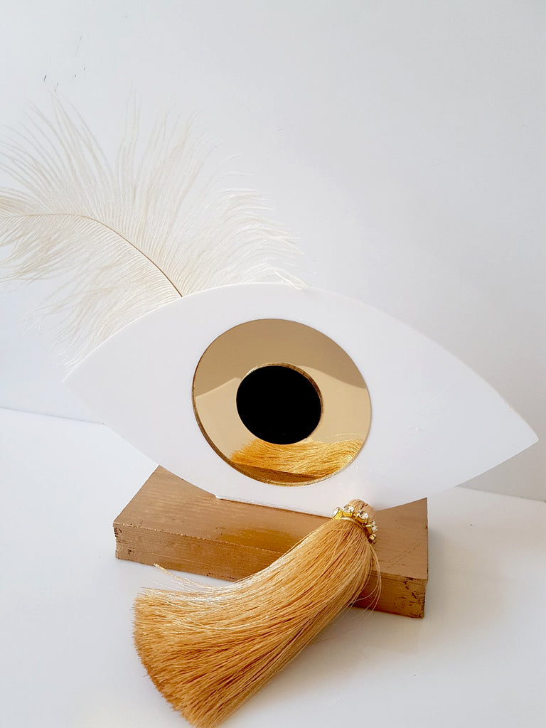 Επιτραπέζιο γούρι οβάλ μάτι με φτερό και φούντα - So Cute by Dimi