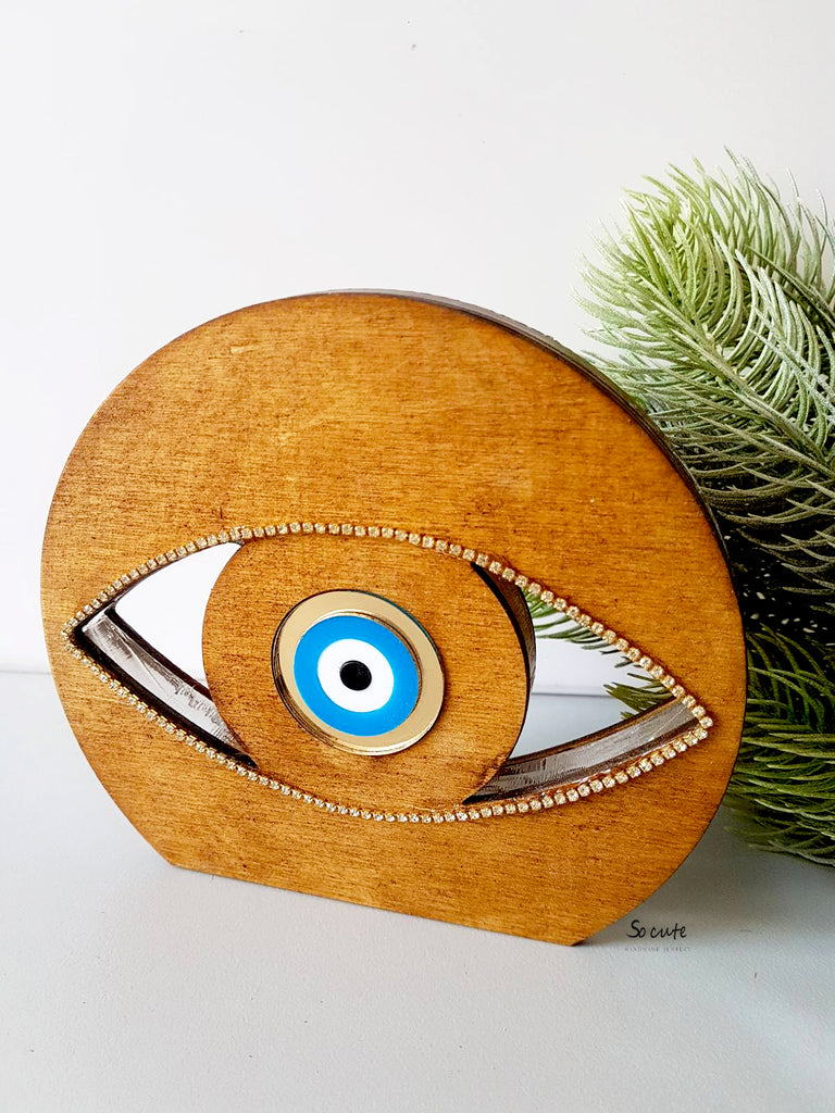 Γούρι επιτραπέζιο μάτι από ξύλο με στρας - So Cute by Dimi