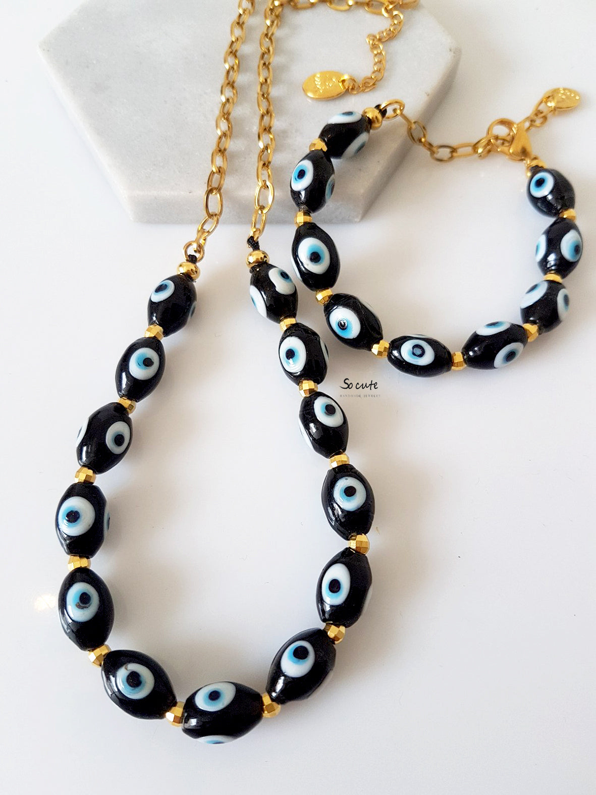 Κολιέ με lampwork χάντρες μάτι - So Cute by Dimi