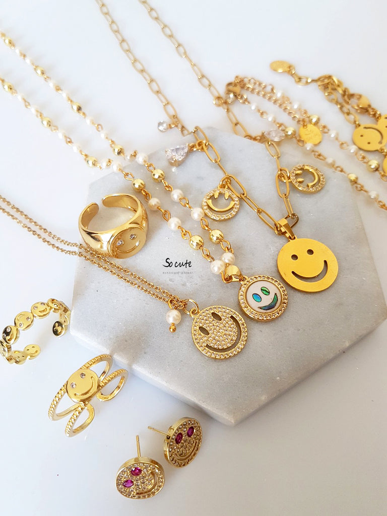 Ατσάλινο κολιέ με κρεμαστά emojis και ζιργκόν - So Cute by Dimi