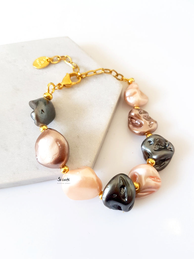 Βραχιόλι με πολύχρωμες πέτρες φυσικής πέρλας - So Cute by Dimi
